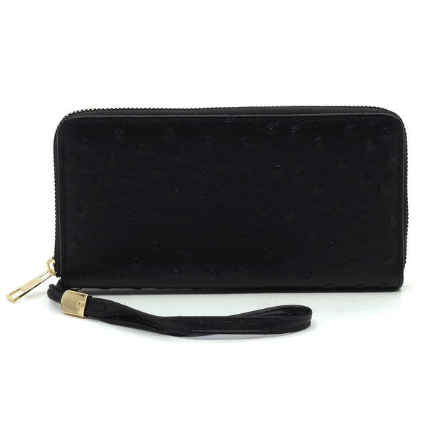 Ostrich Zip Around Wallet Wristlet