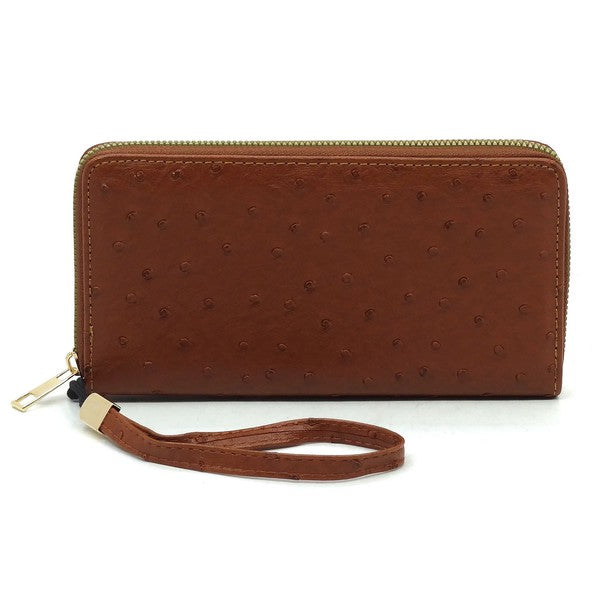 Ostrich Zip Around Wallet Wristlet