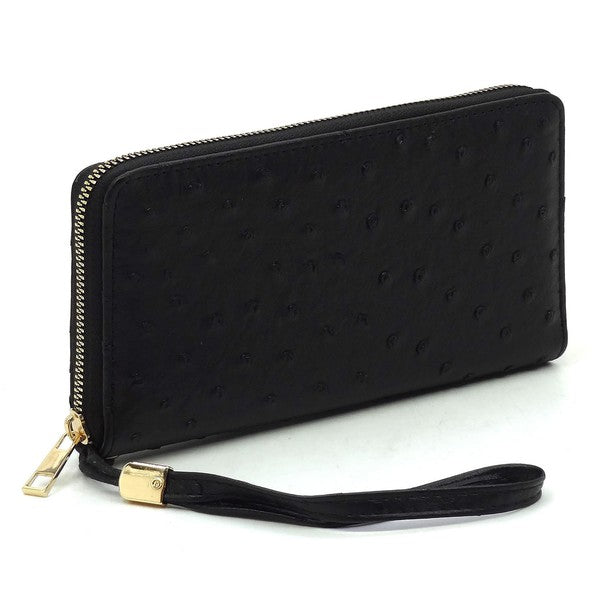 Ostrich Zip Around Wallet Wristlet