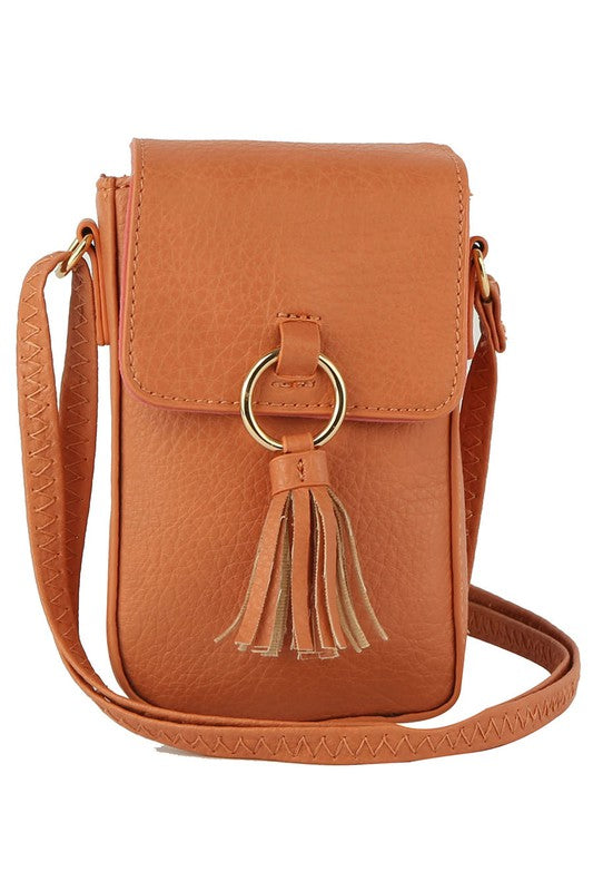 Tassel Ring Flap Cell Phone Crossbody Bag Wallet