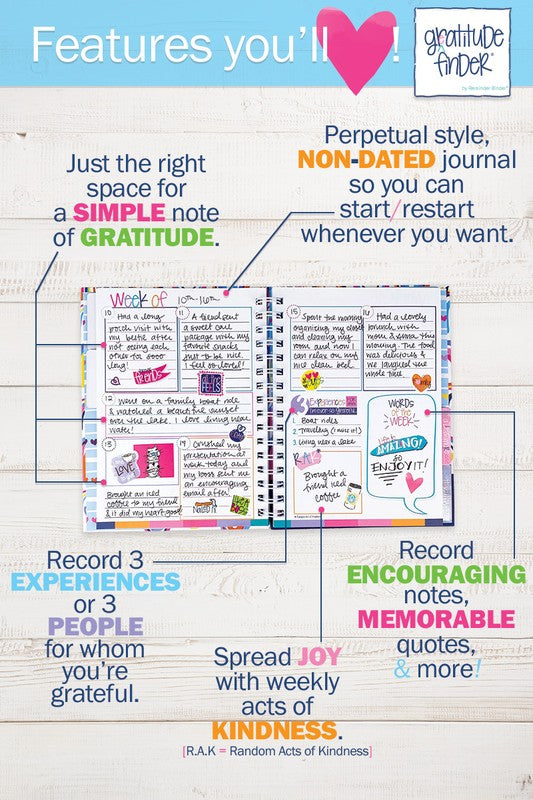 Gratitude Journal with Stickers Non-Dated 52-Week